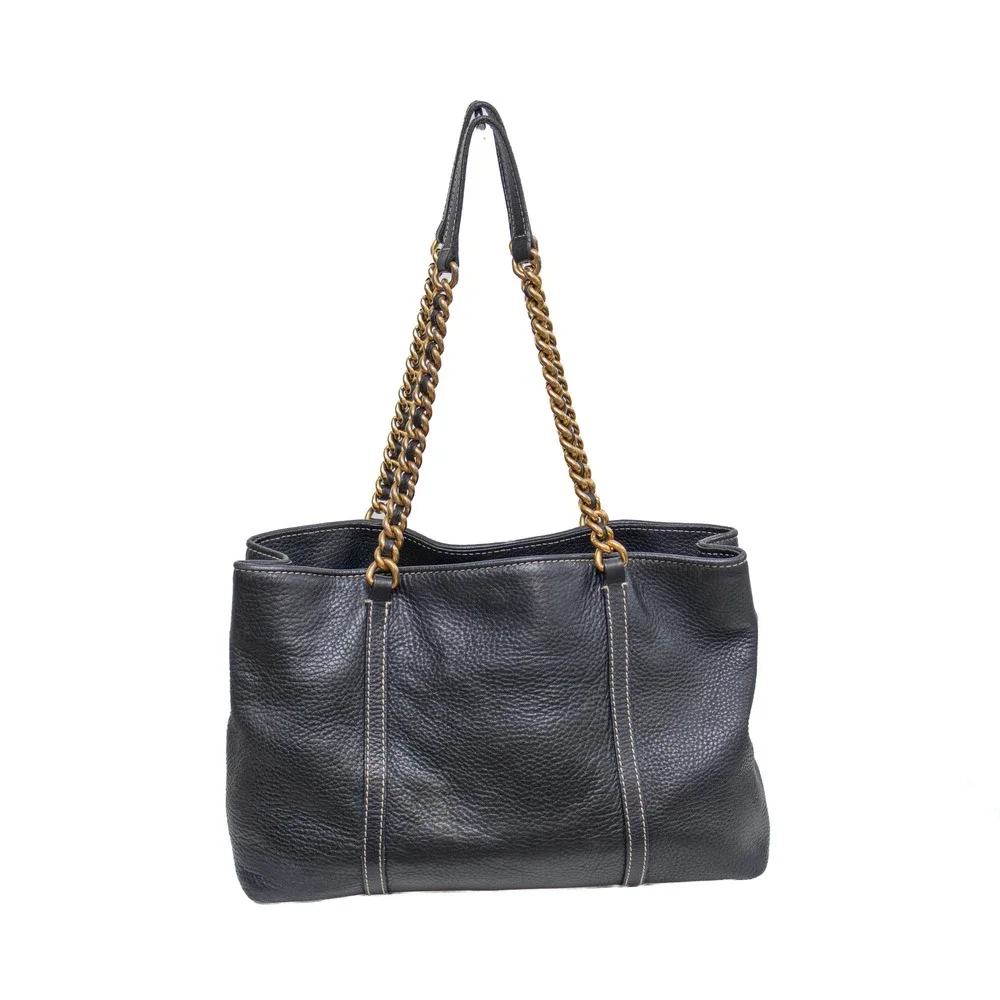 Dolce & Gabbana Black Pebbled Leather Chain Shoulder Tote Bag DG Leopard